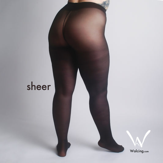 Black sheer tights worn by a person on a gray background with 'Waling.com' branding.
